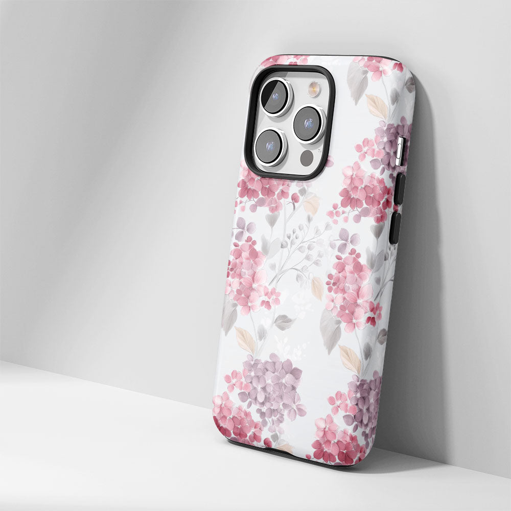 Double-Layer Semi-Handprinted Tough Matte Hydrangea iPhone Case