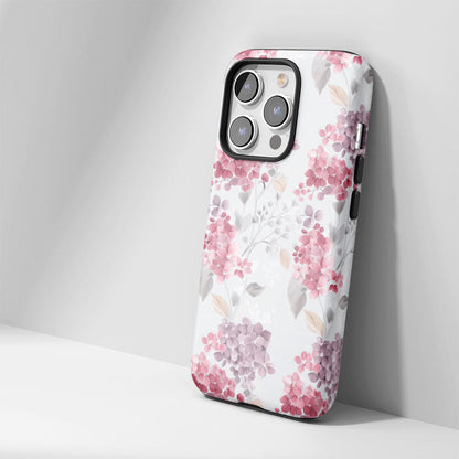 Double-Layer Semi-Handprinted Tough Matte Hydrangea iPhone Case