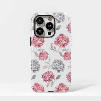Double-Layer Semi-Handprinted Tough Matte Hydrangea iPhone Case