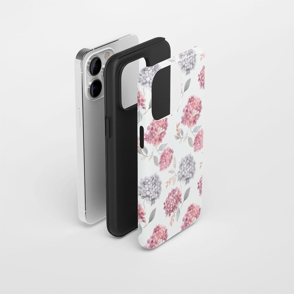 Double-Layer Semi-Handprinted Tough Matte Hydrangea iPhone Case