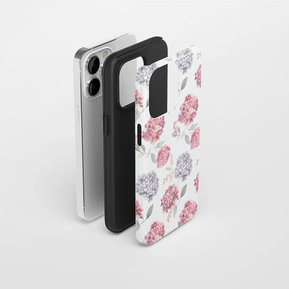 Double-Layer Semi-Handprinted Tough Matte Hydrangea iPhone Case