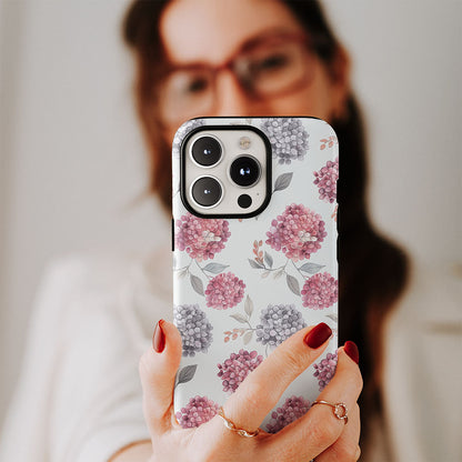 Double-Layer Semi-Handprinted Tough Matte Hydrangea iPhone Case