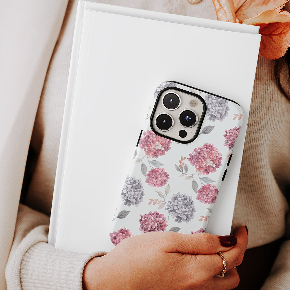 Double-Layer Semi-Handprinted Tough Matte Hydrangea iPhone Case