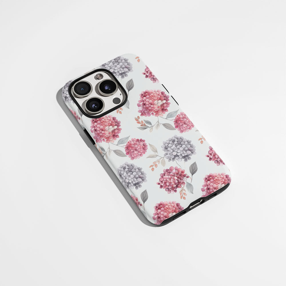 Double-Layer Semi-Handprinted Tough Matte Hydrangea iPhone Case
