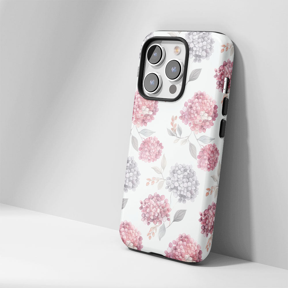 Double-Layer Semi-Handprinted Tough Matte Hydrangea iPhone Case
