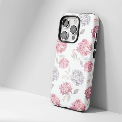Double-Layer Semi-Handprinted Tough Matte Hydrangea iPhone Case