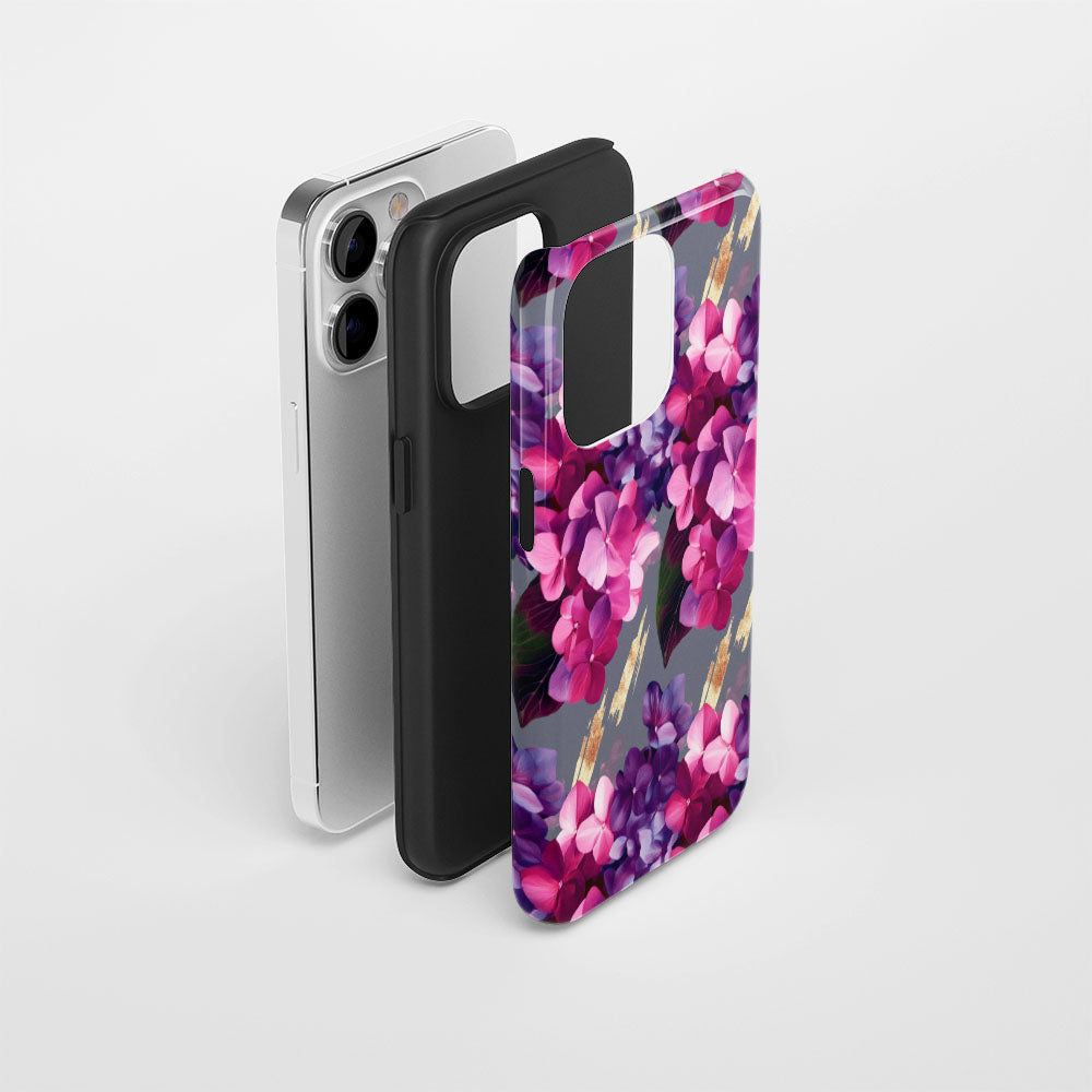 เคส iPhone ลายดอกไฮเดรนเยียเคลือบด้าน 2 ชั้น พิมพ์ลายด้วยมือ 