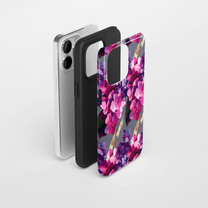 เคส iPhone ลายดอกไฮเดรนเยียเคลือบด้าน 2 ชั้น พิมพ์ลายด้วยมือ 