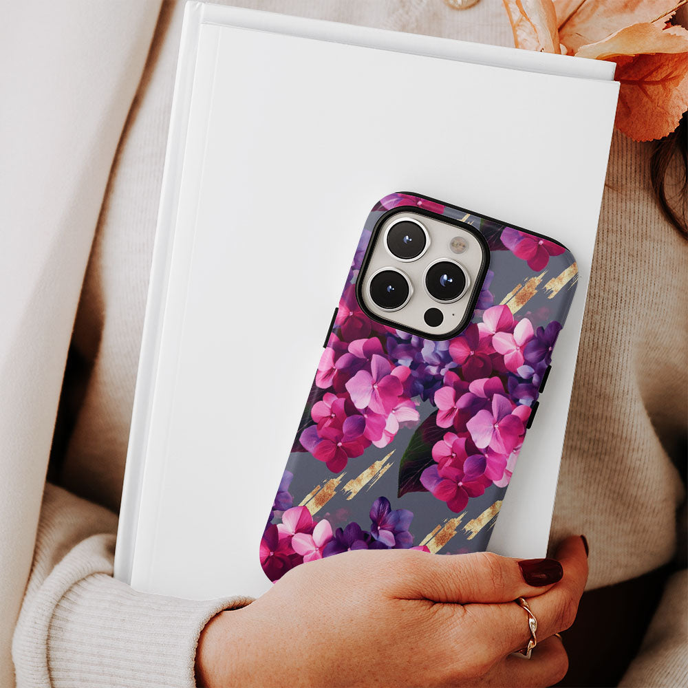 เคส iPhone ลายดอกไฮเดรนเยียเคลือบด้าน 2 ชั้น พิมพ์ลายด้วยมือ 