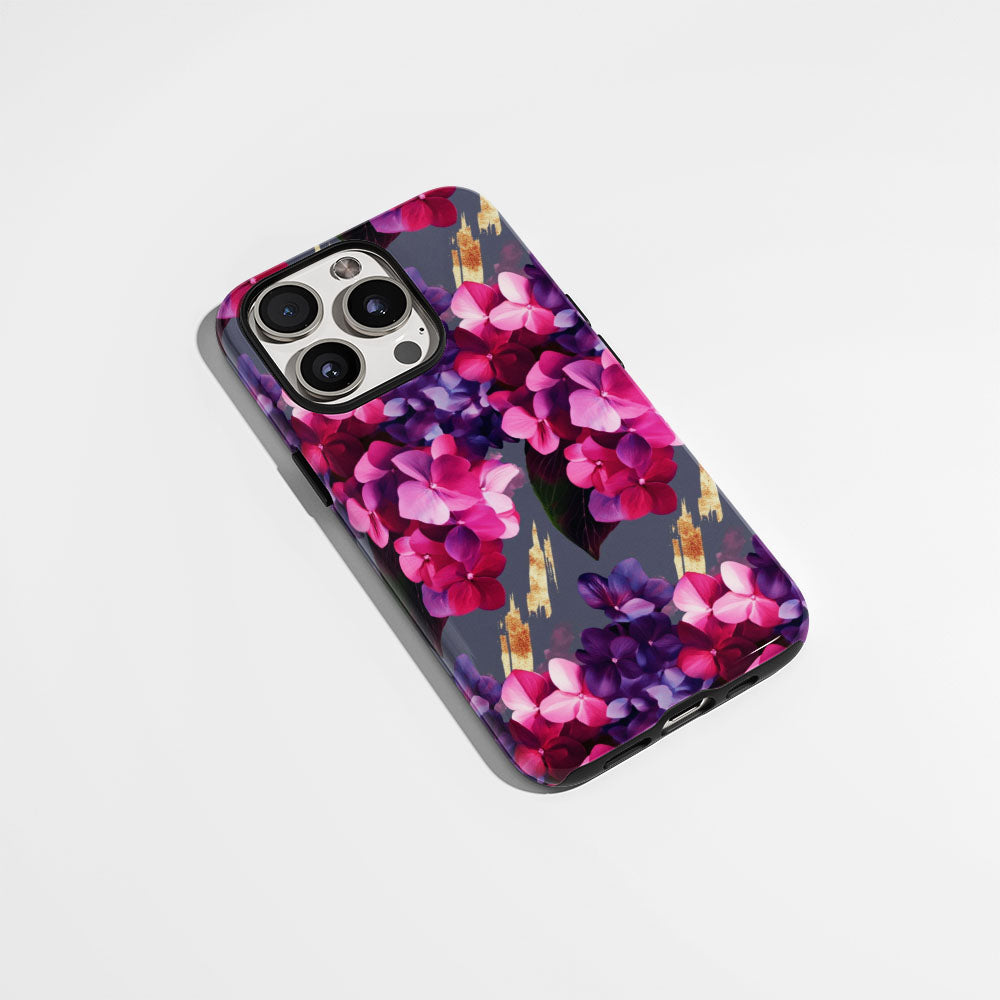 เคส iPhone ลายดอกไฮเดรนเยียเคลือบด้าน 2 ชั้น พิมพ์ลายด้วยมือ 