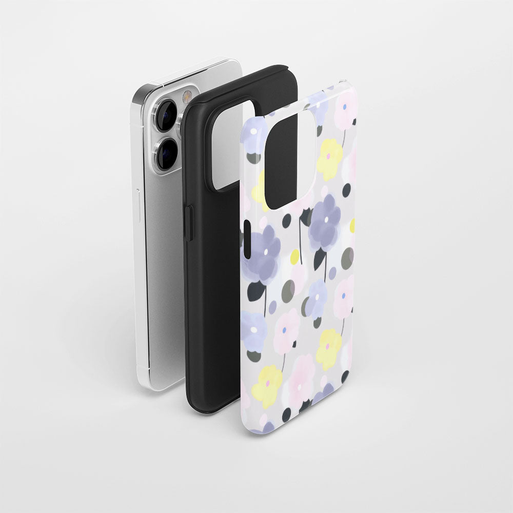 เคส iPhone สีจัสมินเคลือบด้านพิมพ์ลายกึ่งด้วยมือสองชั้น 