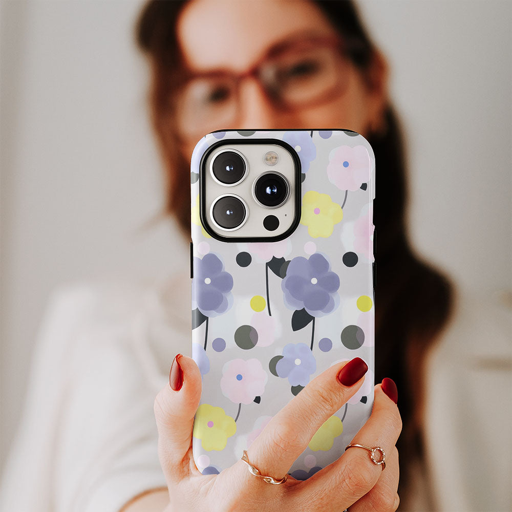 เคส iPhone สีจัสมินเคลือบด้านพิมพ์ลายกึ่งด้วยมือสองชั้น 