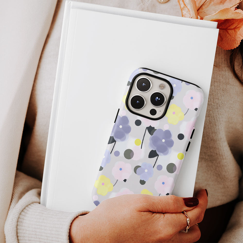 เคส iPhone สีจัสมินเคลือบด้านพิมพ์ลายกึ่งด้วยมือสองชั้น 