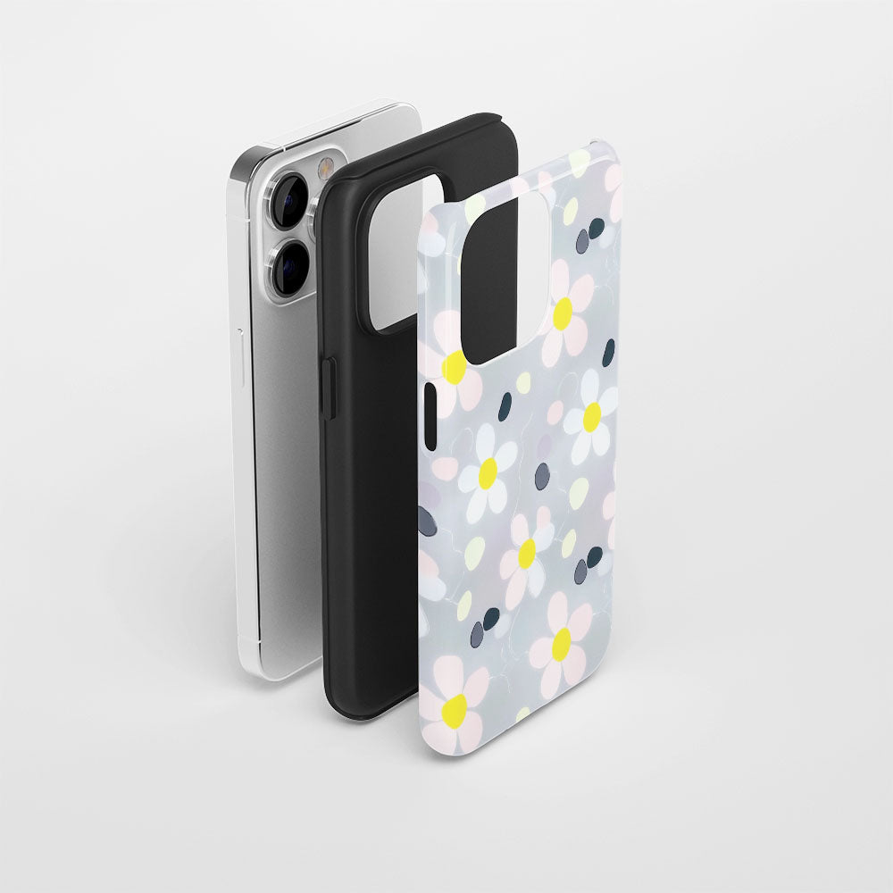 เคส iPhone สีจัสมินเคลือบด้านพิมพ์ลายกึ่งด้วยมือสองชั้น 