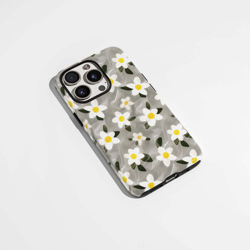 เคส iPhone สีจัสมินเคลือบด้านพิมพ์ลายกึ่งด้วยมือสองชั้น 
