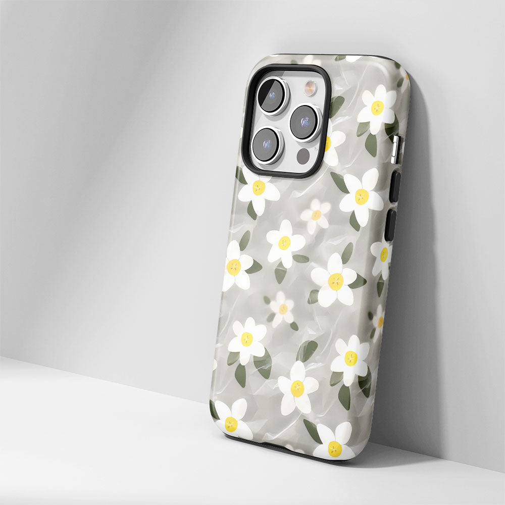เคส iPhone สีจัสมินเคลือบด้านพิมพ์ลายกึ่งด้วยมือสองชั้น 