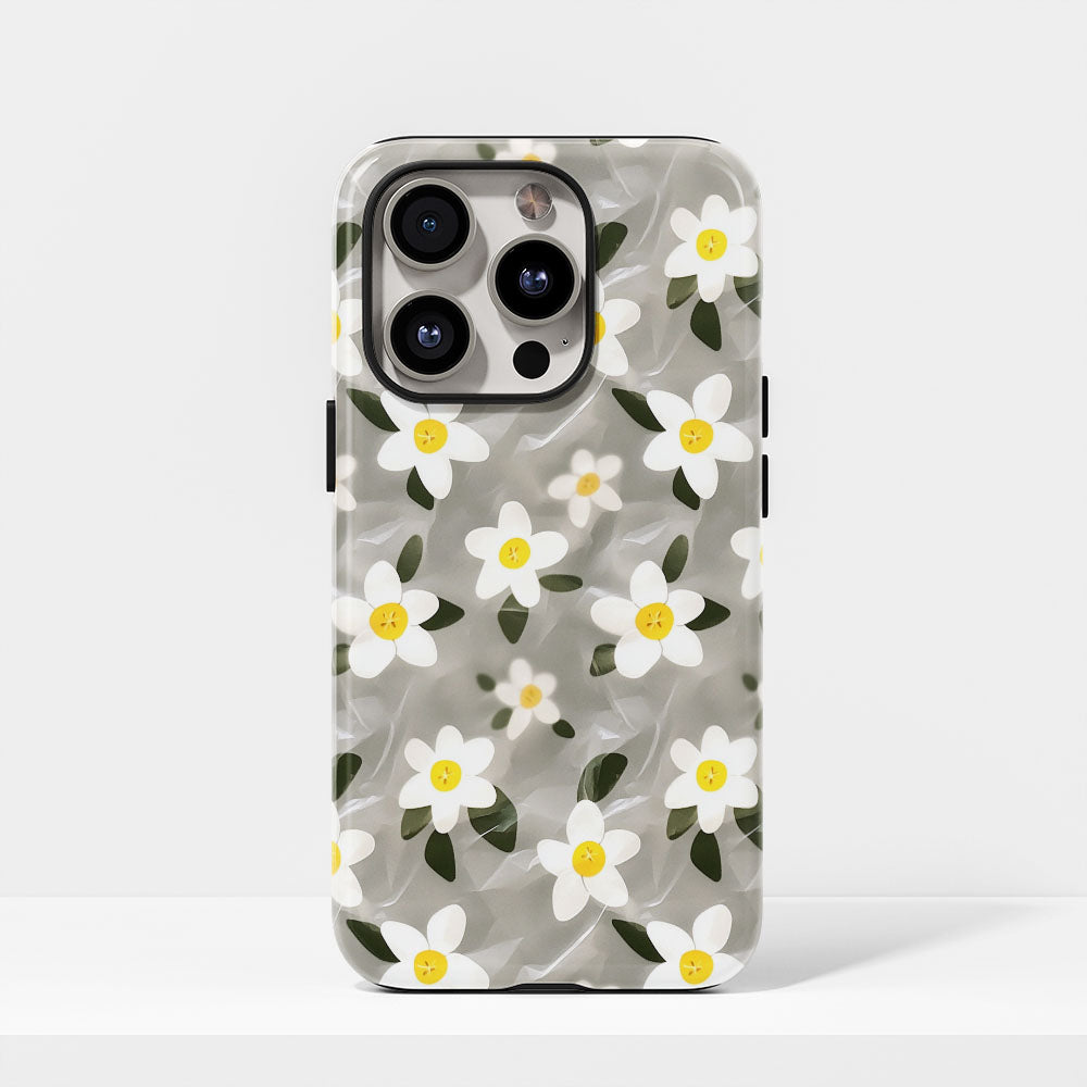 เคส iPhone สีจัสมินเคลือบด้านพิมพ์ลายกึ่งด้วยมือสองชั้น 