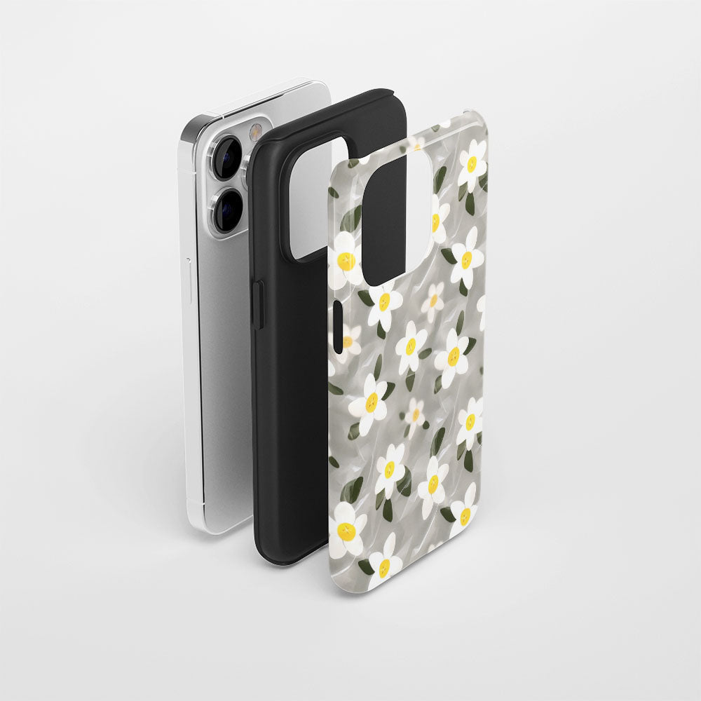 เคส iPhone สีจัสมินเคลือบด้านพิมพ์ลายกึ่งด้วยมือสองชั้น 