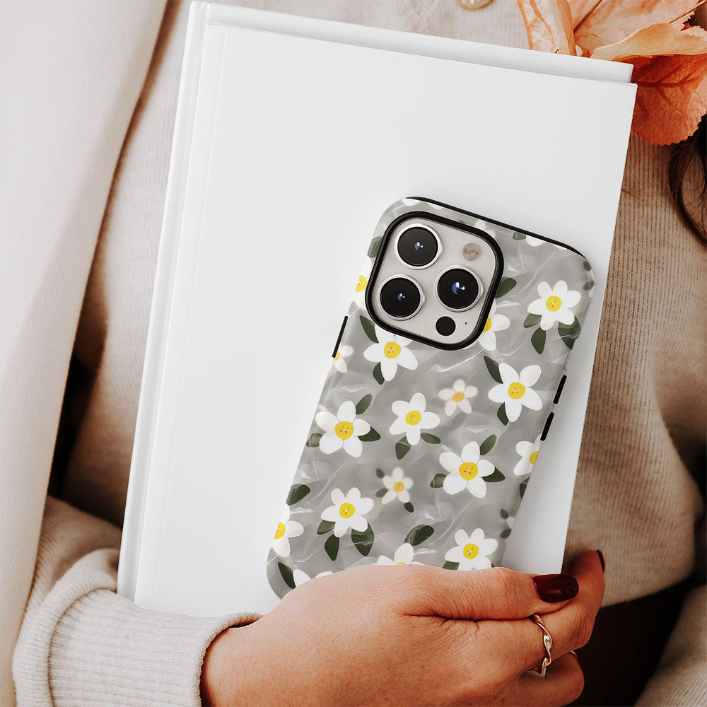 เคส iPhone สีจัสมินเคลือบด้านพิมพ์ลายกึ่งด้วยมือสองชั้น 