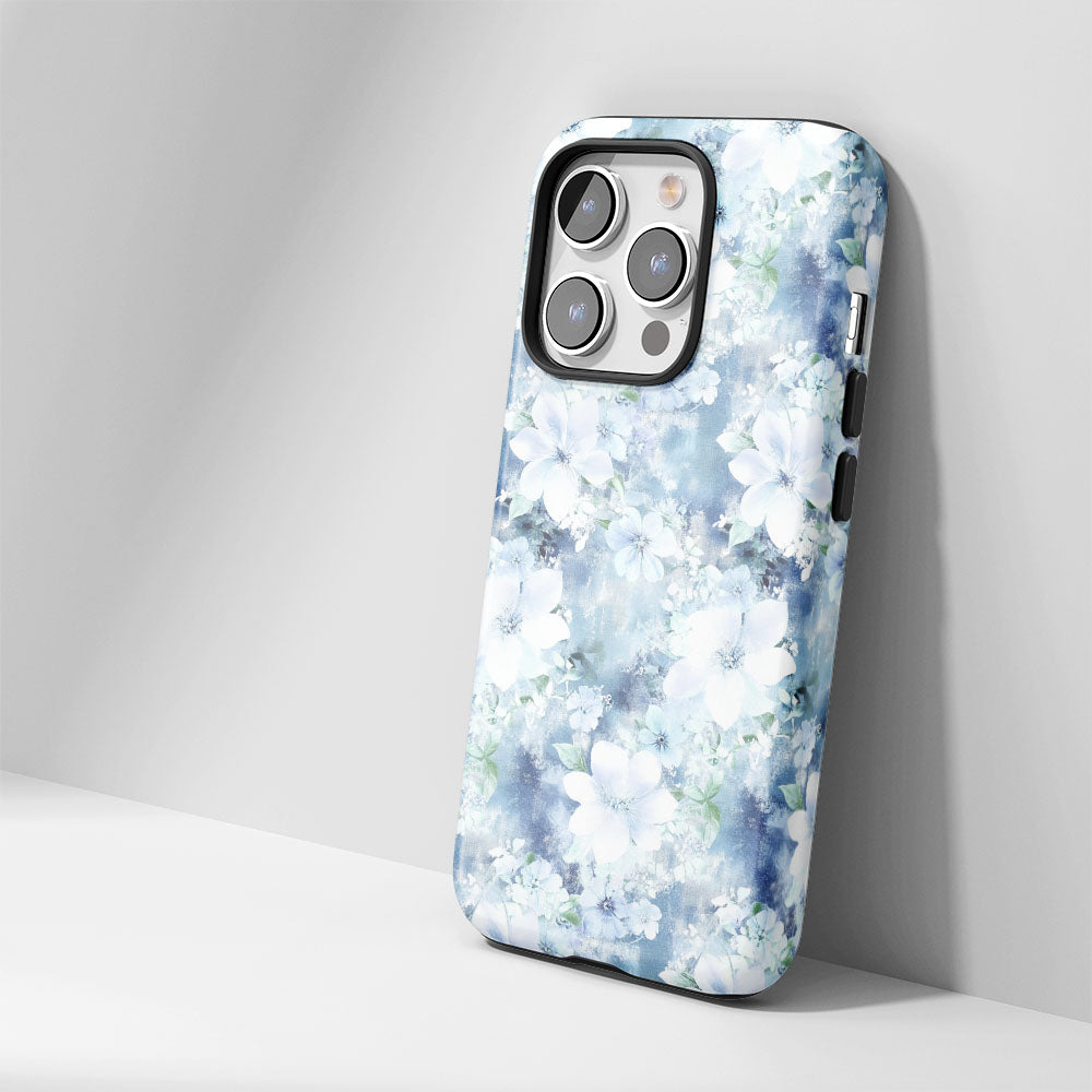เคส iPhone สีจัสมินเคลือบด้านพิมพ์ลายกึ่งด้วยมือสองชั้น 