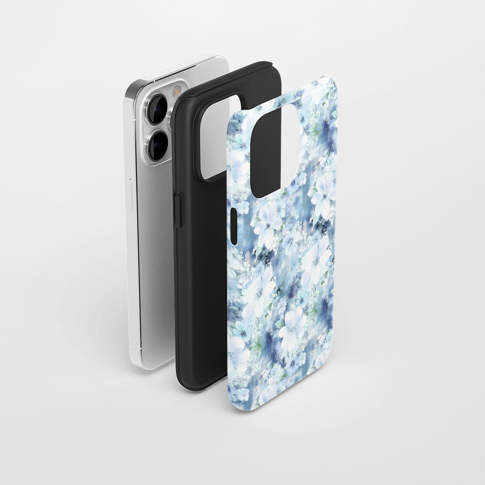 เคส iPhone สีจัสมินเคลือบด้านพิมพ์ลายกึ่งด้วยมือสองชั้น 