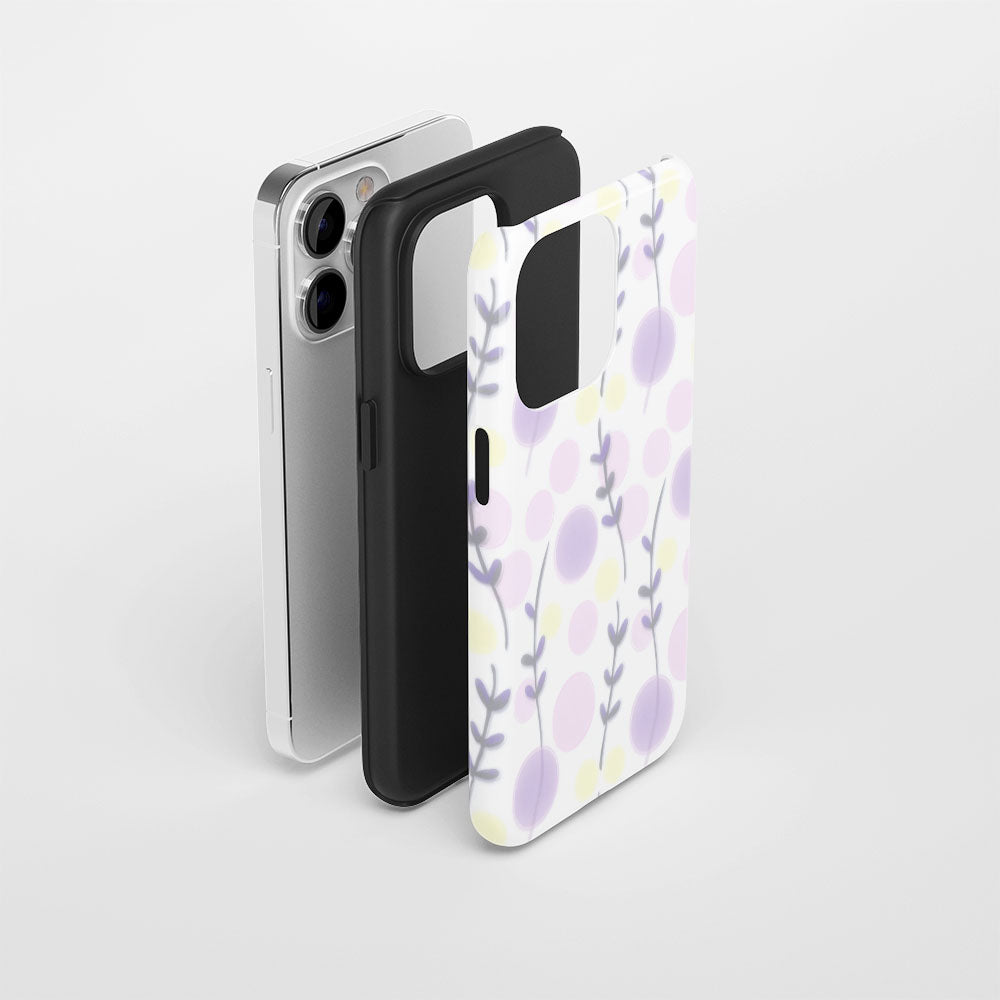 เคส iPhone สีลาเวนเดอร์เคลือบด้านแบบ 2 ชั้น พิมพ์ลายด้วยมือ 