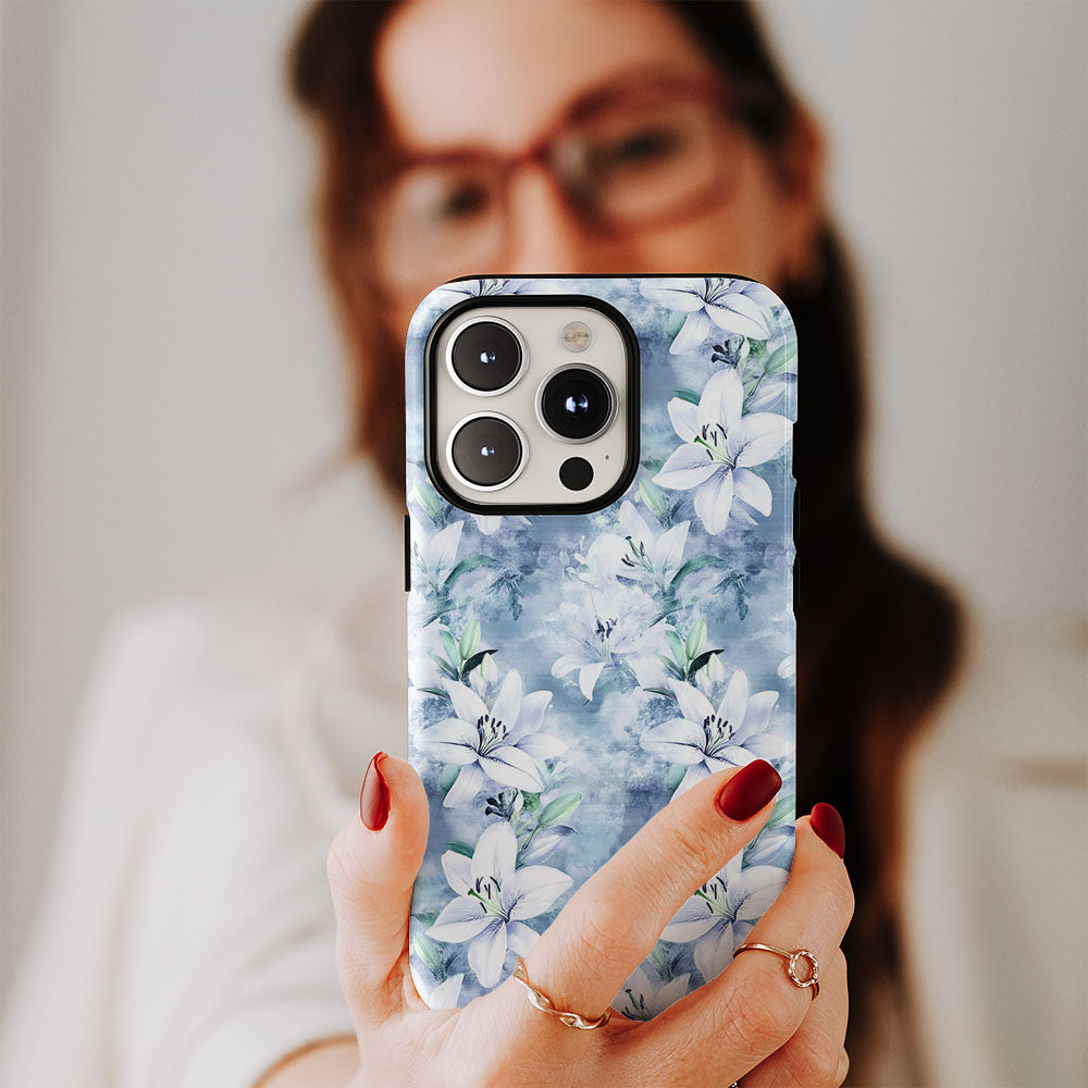 Double-Layer Semi-Handprinted Tough Matte Lily iPhone Case