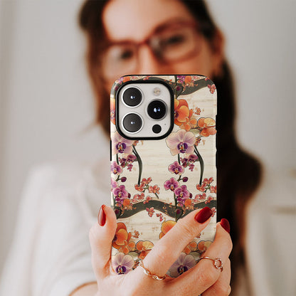 Double-Layer Semi-Handprinted Tough Matte Orchid iPhone Case