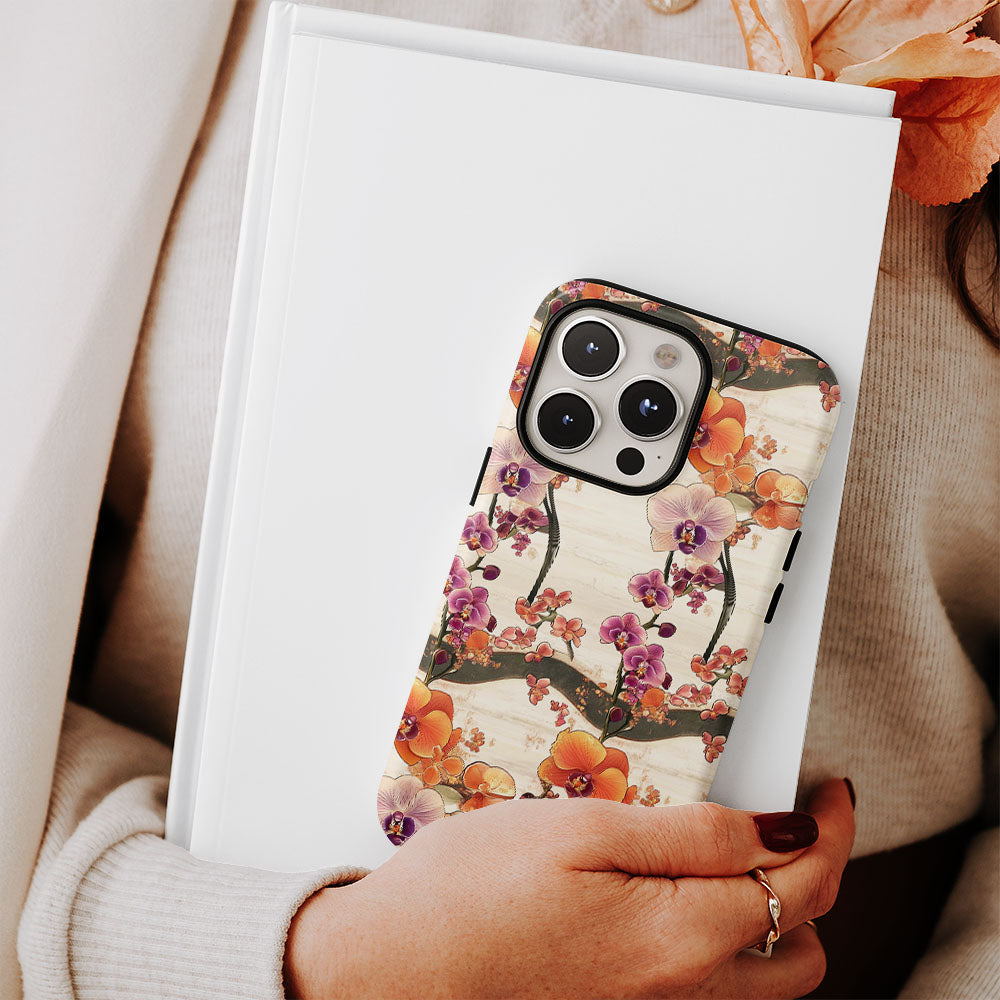 Double-Layer Semi-Handprinted Tough Matte Orchid iPhone Case