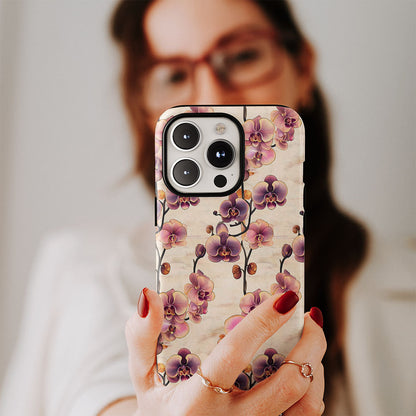 Double-Layer Semi-Handprinted Tough Matte Orchid iPhone Case