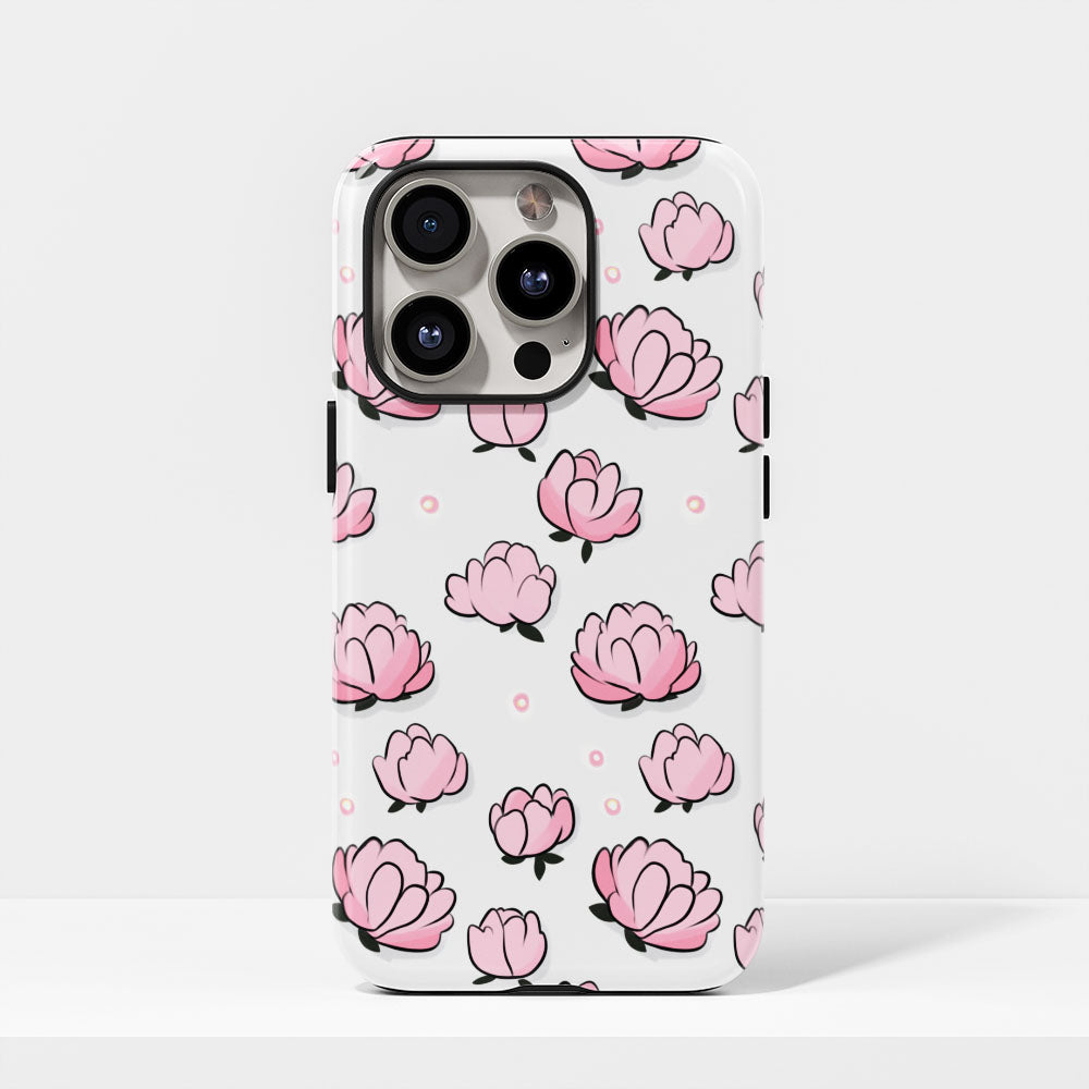 雙層半手印花霧面牡丹 iPhone 手機殼