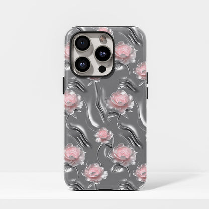 Double-Layer Semi-Handprinted Tough Matte Peony iPhone Case