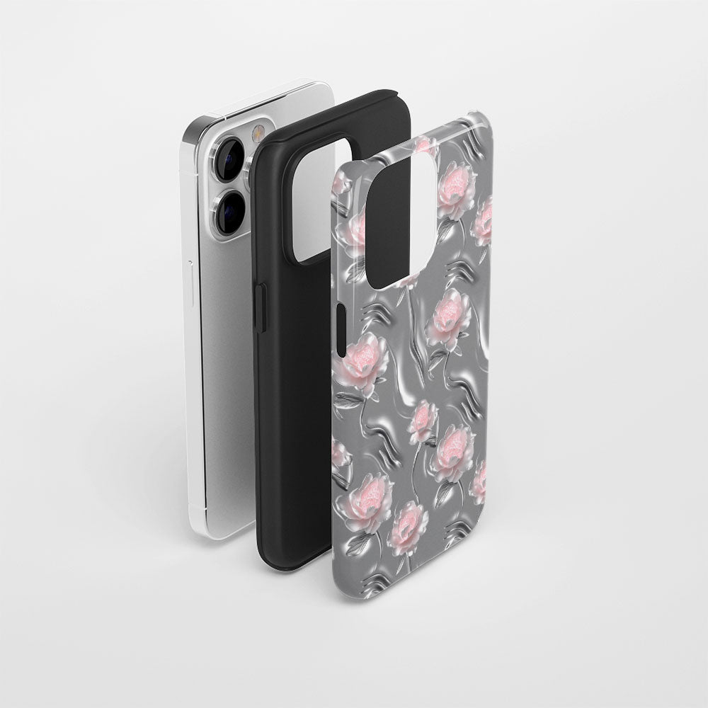 Double-Layer Semi-Handprinted Tough Matte Peony iPhone Case