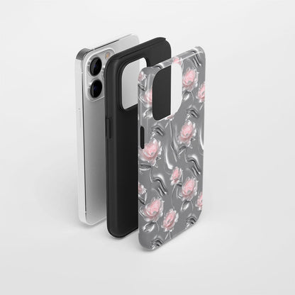 Double-Layer Semi-Handprinted Tough Matte Peony iPhone Case