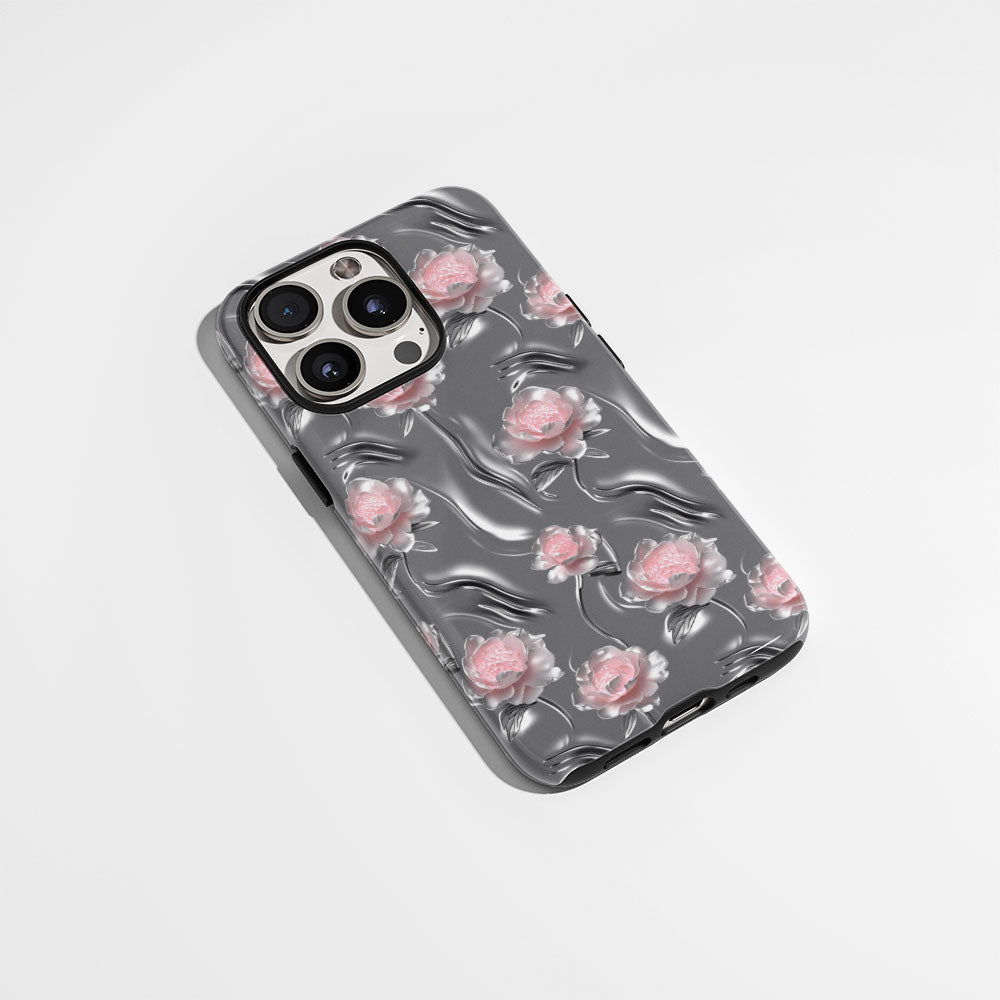 Double-Layer Semi-Handprinted Tough Matte Peony iPhone Case