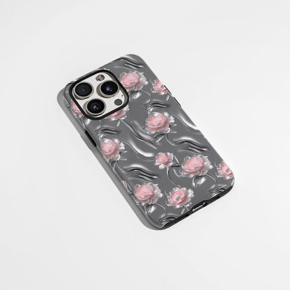 Double-Layer Semi-Handprinted Tough Matte Peony iPhone Case