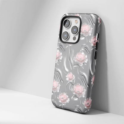 Double-Layer Semi-Handprinted Tough Matte Peony iPhone Case