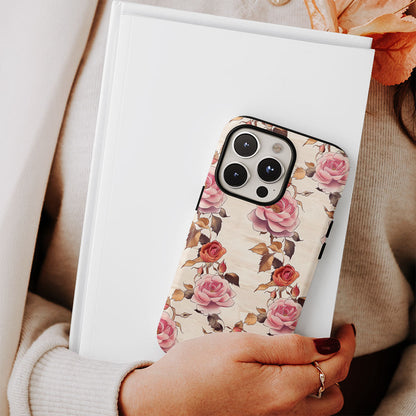 Double-Layer Semi-Handprinted Tough Matte Pink Rose iPhone Case