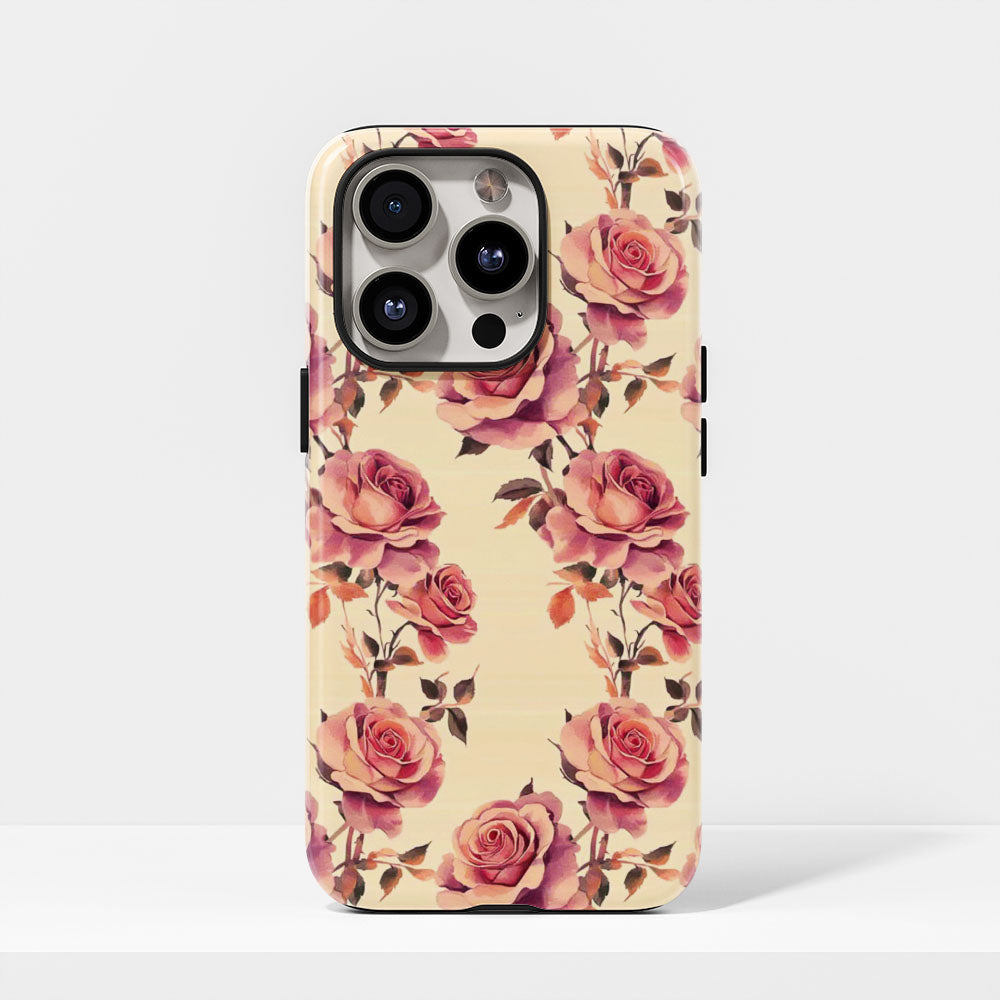 เคส iPhone สีชมพูกุหลาบเคลือบด้านพิมพ์ลายด้วยมือสองชั้น 