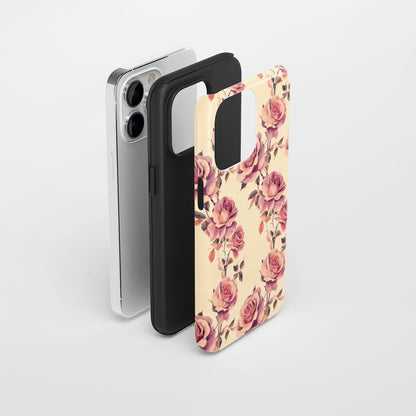 เคส iPhone สีชมพูกุหลาบเคลือบด้านพิมพ์ลายด้วยมือสองชั้น 