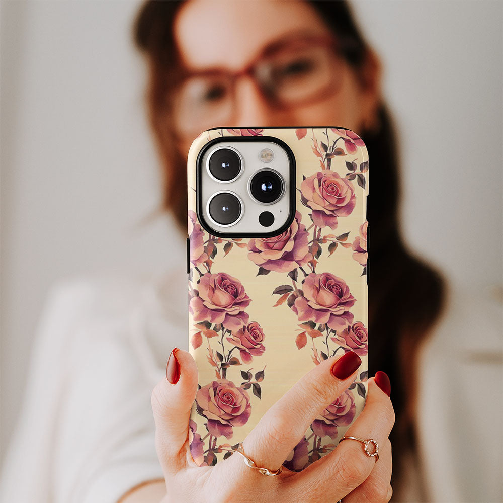 เคส iPhone สีชมพูกุหลาบเคลือบด้านพิมพ์ลายด้วยมือสองชั้น 