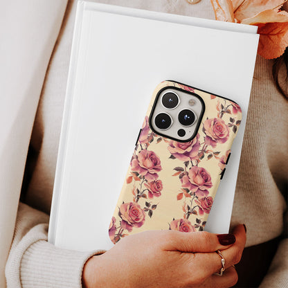 เคส iPhone สีชมพูกุหลาบเคลือบด้านพิมพ์ลายด้วยมือสองชั้น 
