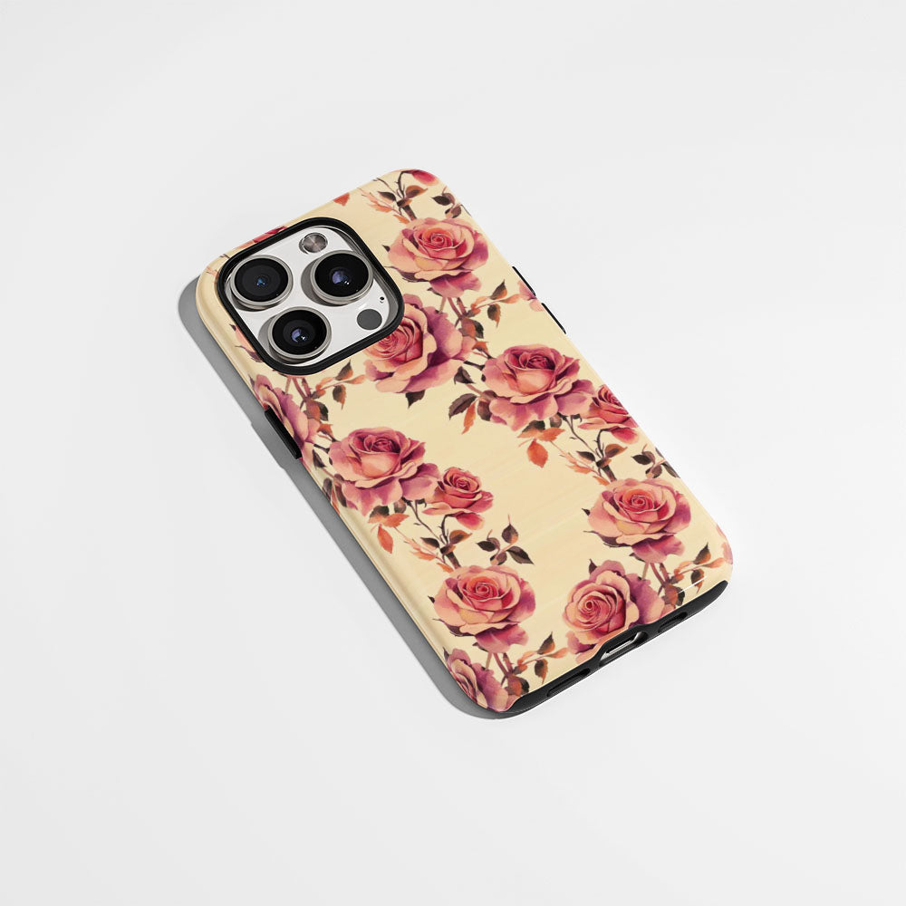 เคส iPhone สีชมพูกุหลาบเคลือบด้านพิมพ์ลายด้วยมือสองชั้น 