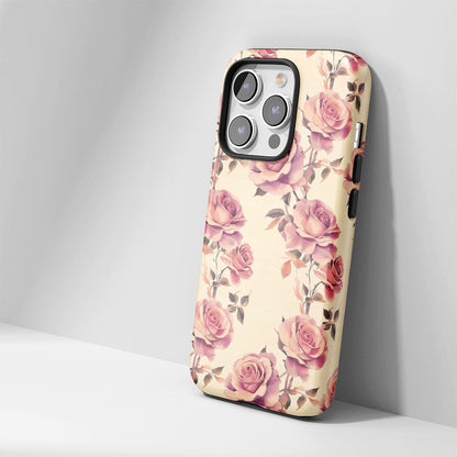 เคส iPhone สีชมพูกุหลาบเคลือบด้านพิมพ์ลายด้วยมือสองชั้น 