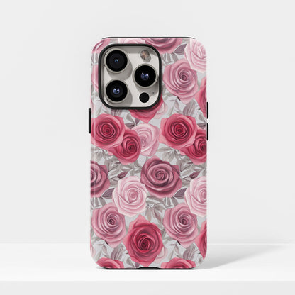 Double-Layer Semi-Handprinted Tough Matte Red Rose iPhone Case