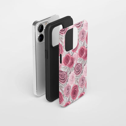 Double-Layer Semi-Handprinted Tough Matte Red Rose iPhone Case