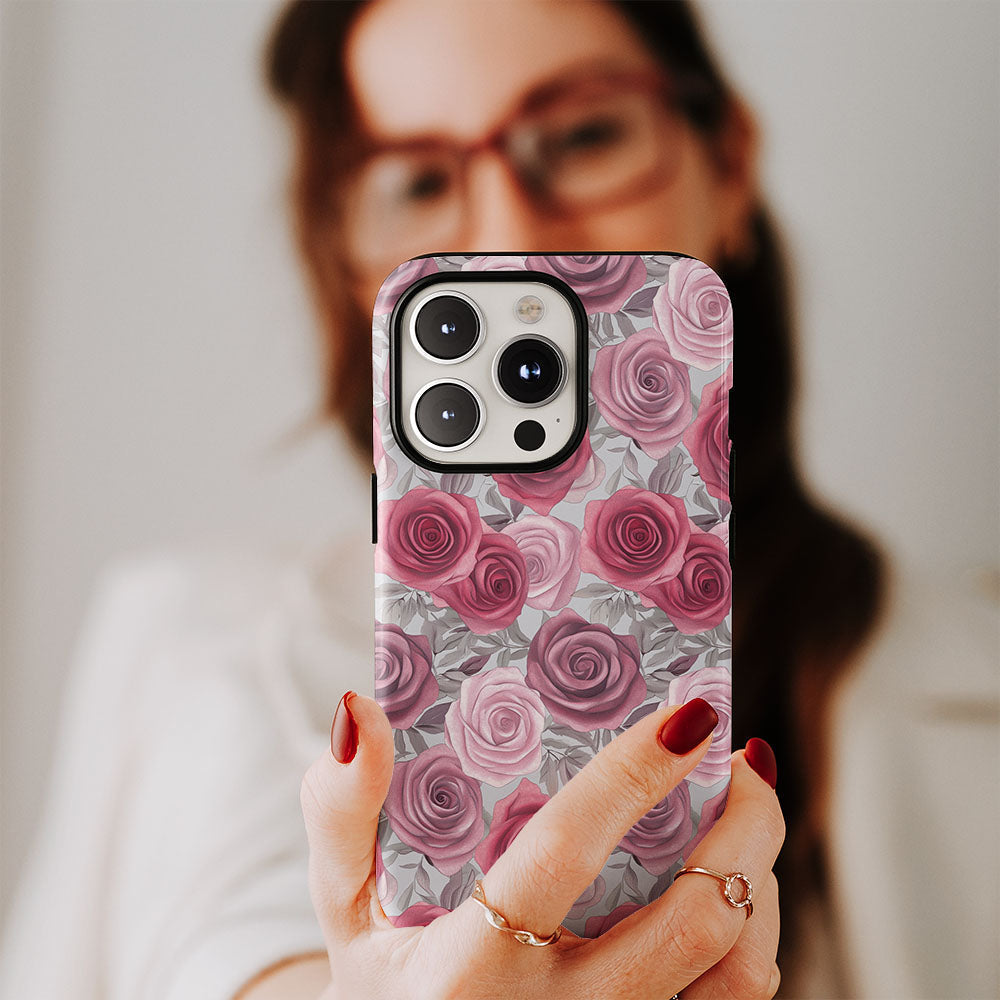 Double-Layer Semi-Handprinted Tough Matte Red Rose iPhone Case