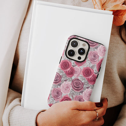 Double-Layer Semi-Handprinted Tough Matte Red Rose iPhone Case