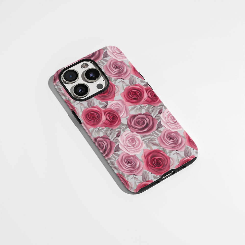 Double-Layer Semi-Handprinted Tough Matte Red Rose iPhone Case