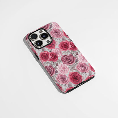 Double-Layer Semi-Handprinted Tough Matte Red Rose iPhone Case